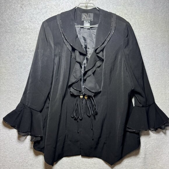 VTG St Anthony Sicari Evening Jacket Plus 22W Black Beaded Ruffles Suit Blazer - Picture 1 of 10